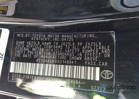 2025 Toyota Camry Se from USA, damaged, VIN 4T1DAACK8SU148941
